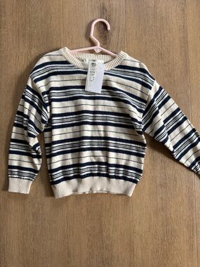 H&M Cream and Navy Striped Crewneck Sweater